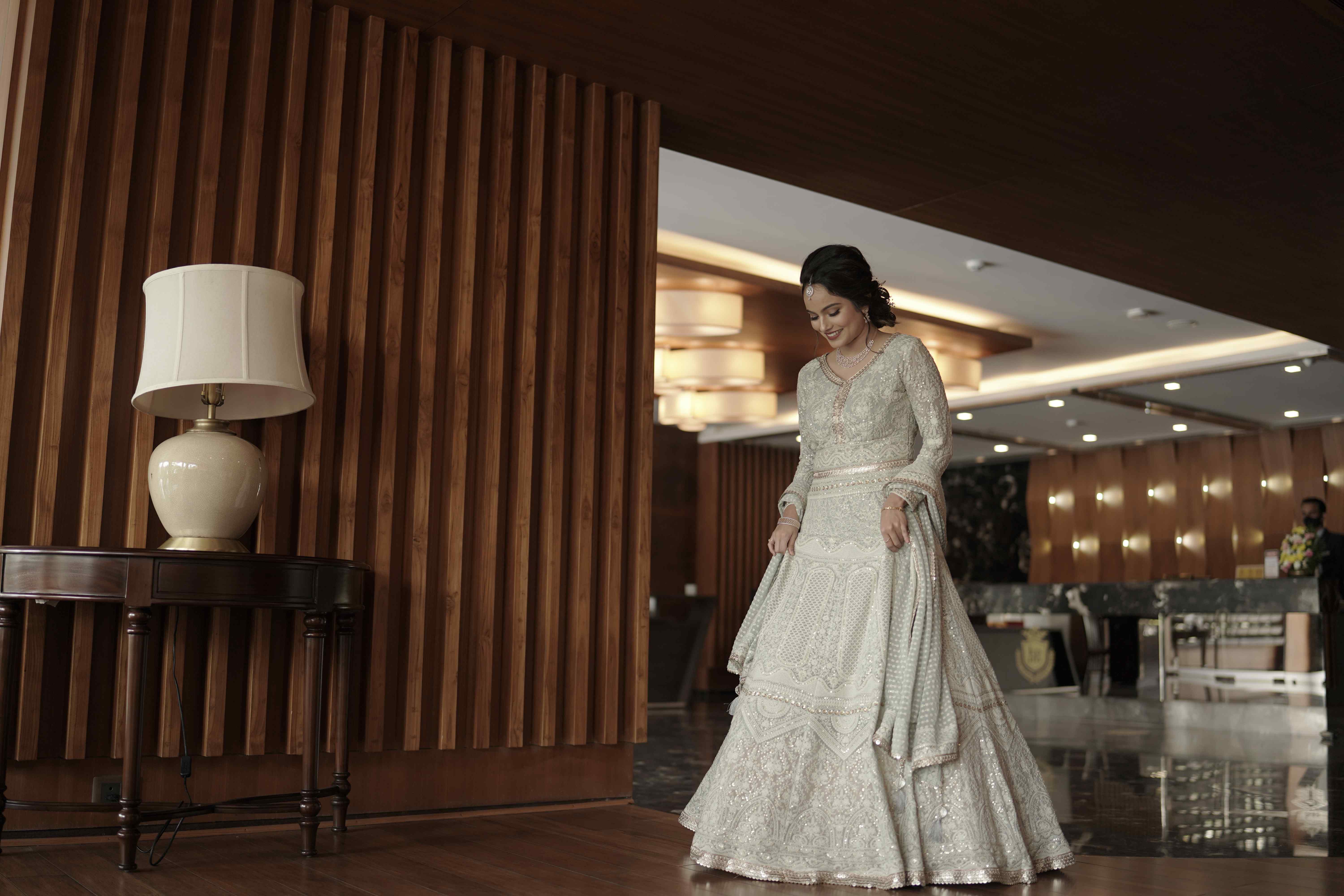 Silver Grey Bridal Anarkali gown with bottom and Dupatta