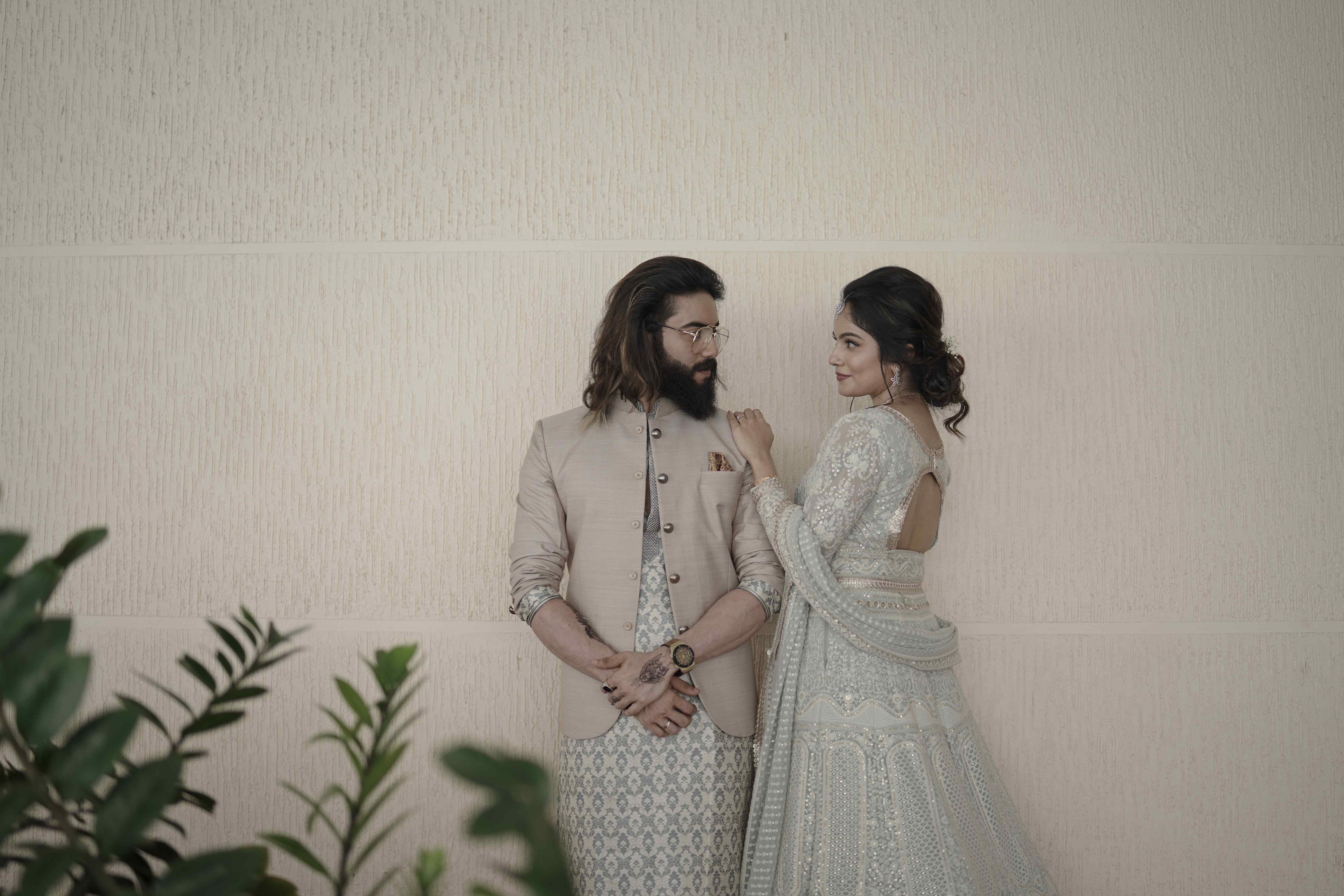 Silver Grey Bridal Anarkali gown with bottom and Dupatta